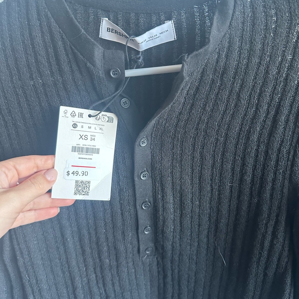 Bershka Black Ribbed Button Down Shirt - Picture 2 of 4